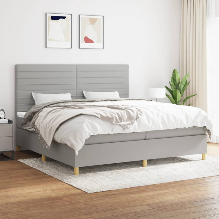 kontinentalseng med madras 200x200 cm stof lysegrå
