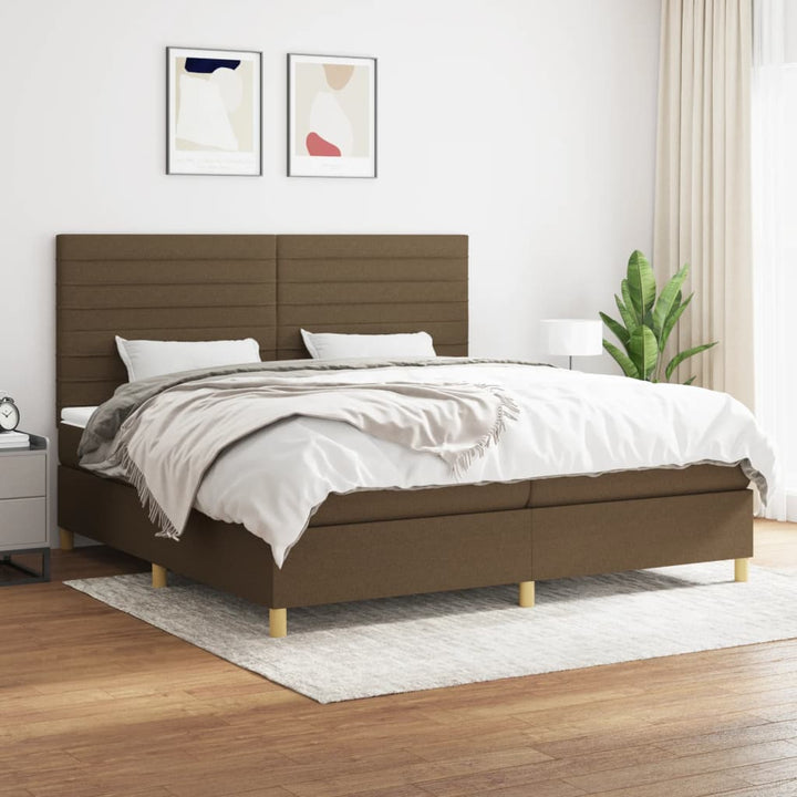 kontinentalseng med madras 200x200 cm stof mørkebrun