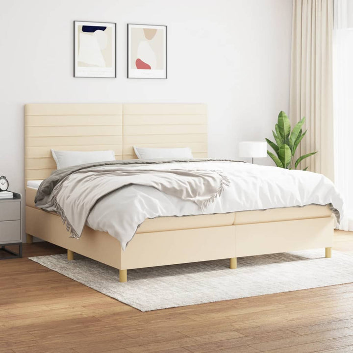 kontinentalseng med madras 200x200 cm stof cremefarvet