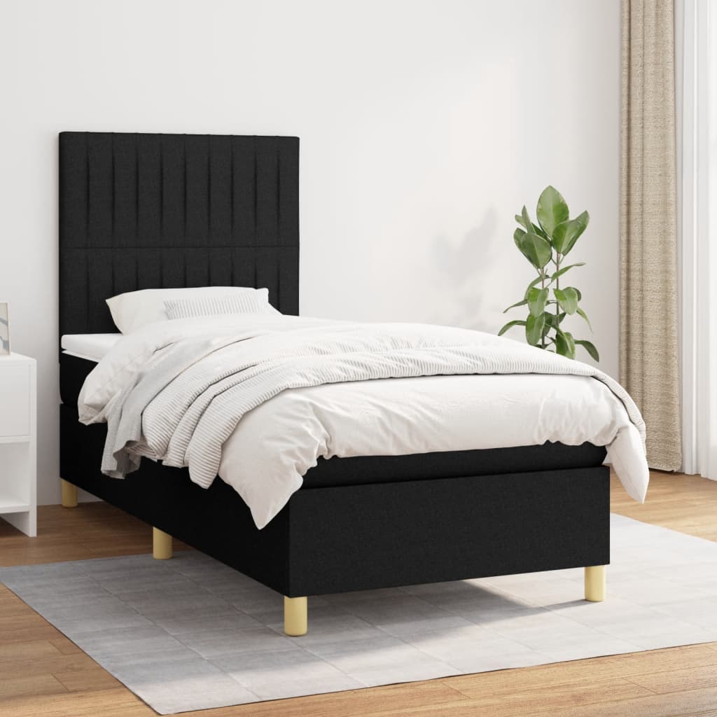 kontinentalseng med madras 90x190 cm stof sort