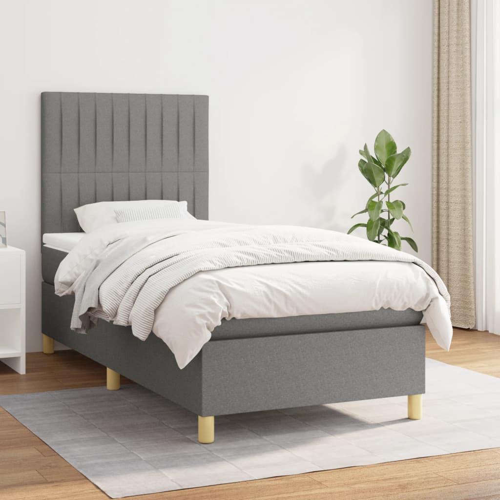 kontinentalseng med madras 90x200 cm stof mørkegrå