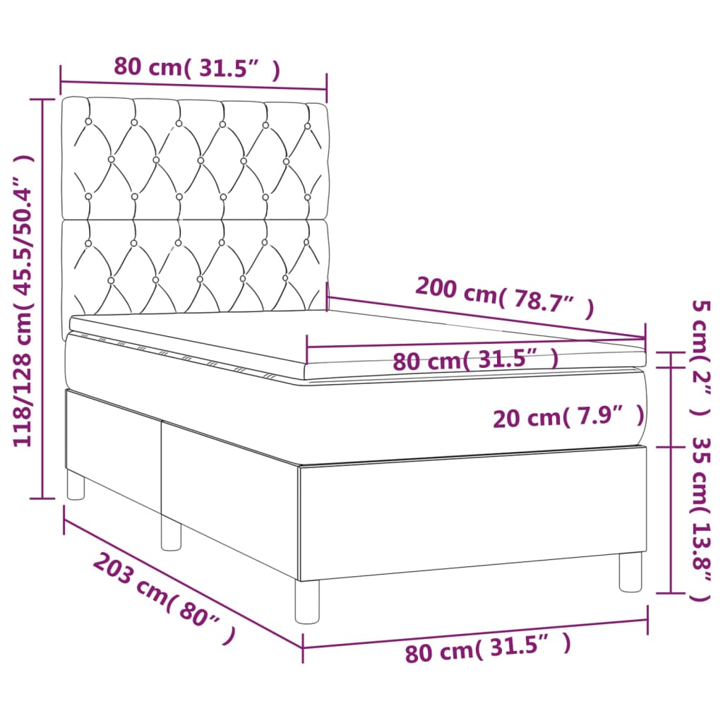 kontinentalseng med madras 80x200 cm stof cremefarvet