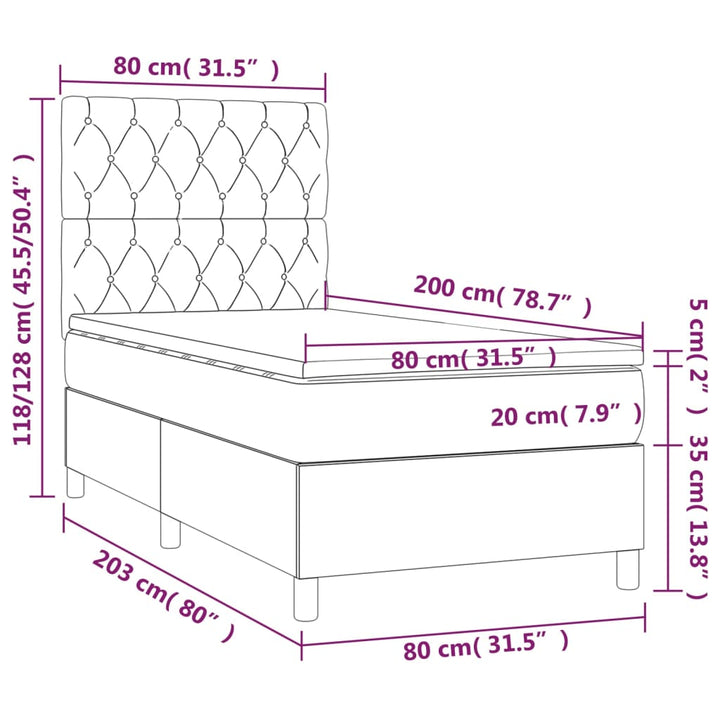 kontinentalseng med madras 80x200 cm stof cremefarvet