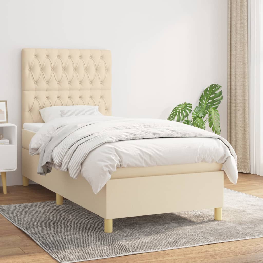 kontinentalseng med madras 90x190 cm stof cremefarvet