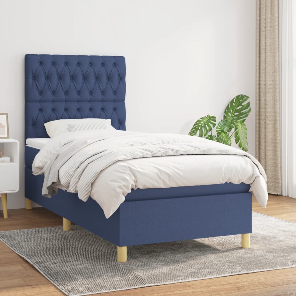 kontinentalseng med madras 90x190 cm stof blå