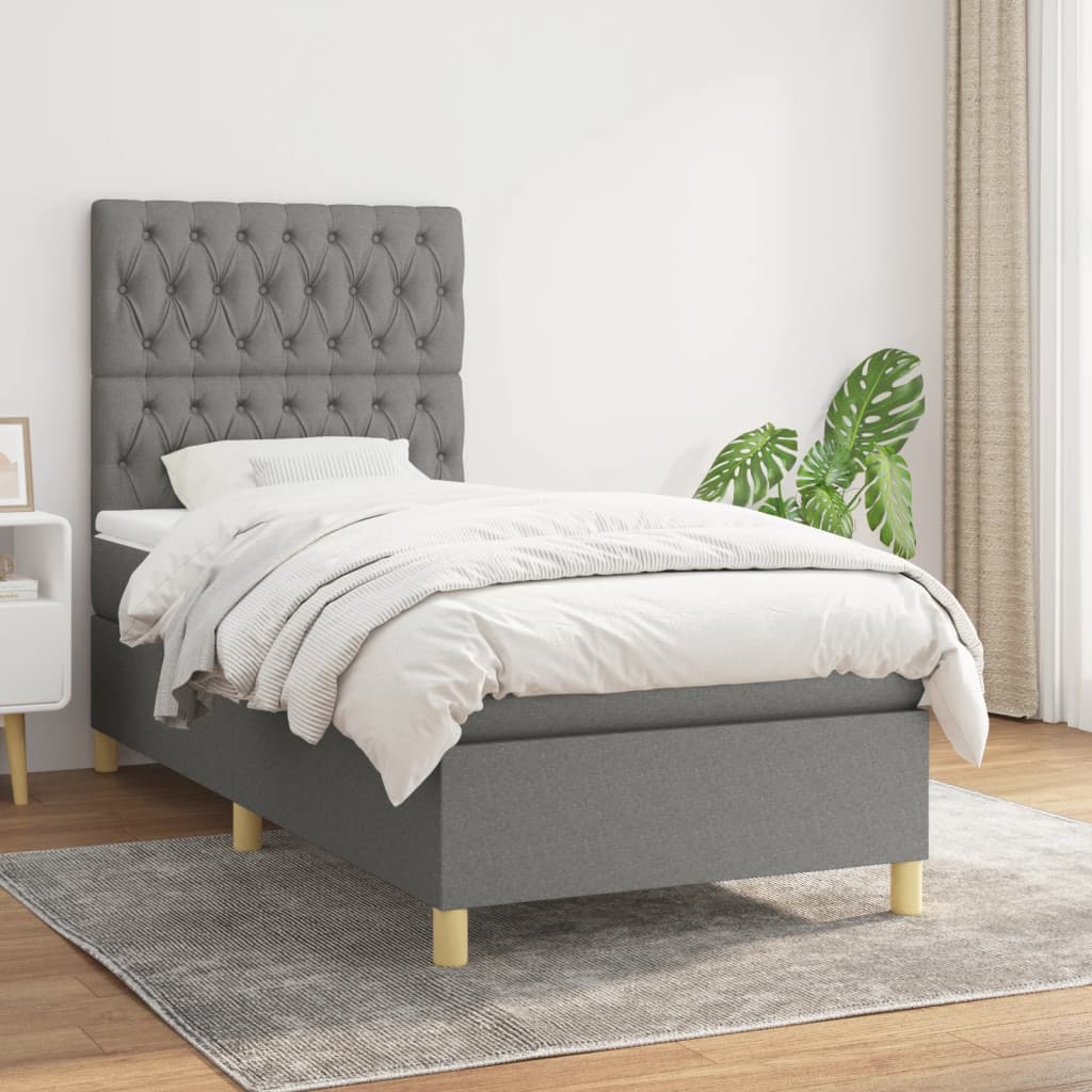 kontinentalseng med madras 90x200 cm stof mørkegrå