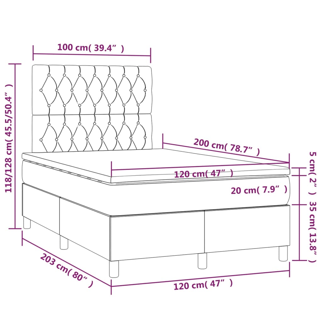 kontinentalseng med madras 120x200 cm stof sort