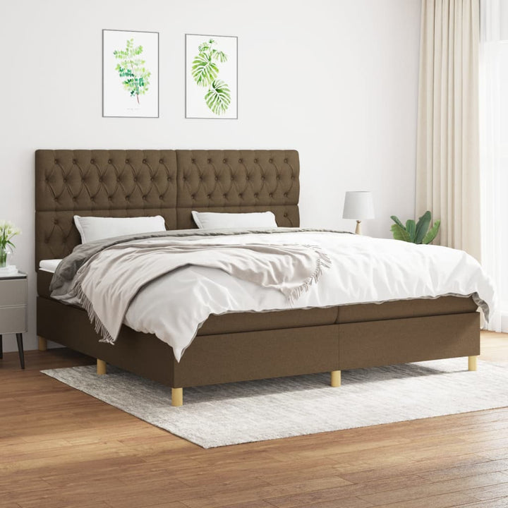 kontinentalseng med madras 200x200 cm stof mørkebrun