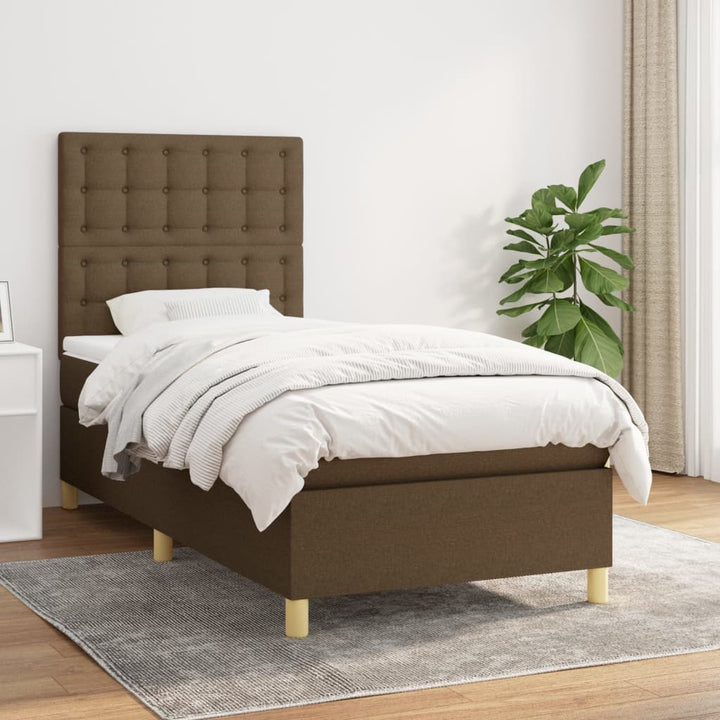 kontinentalseng med madras 90x190 cm stof mørkebrun