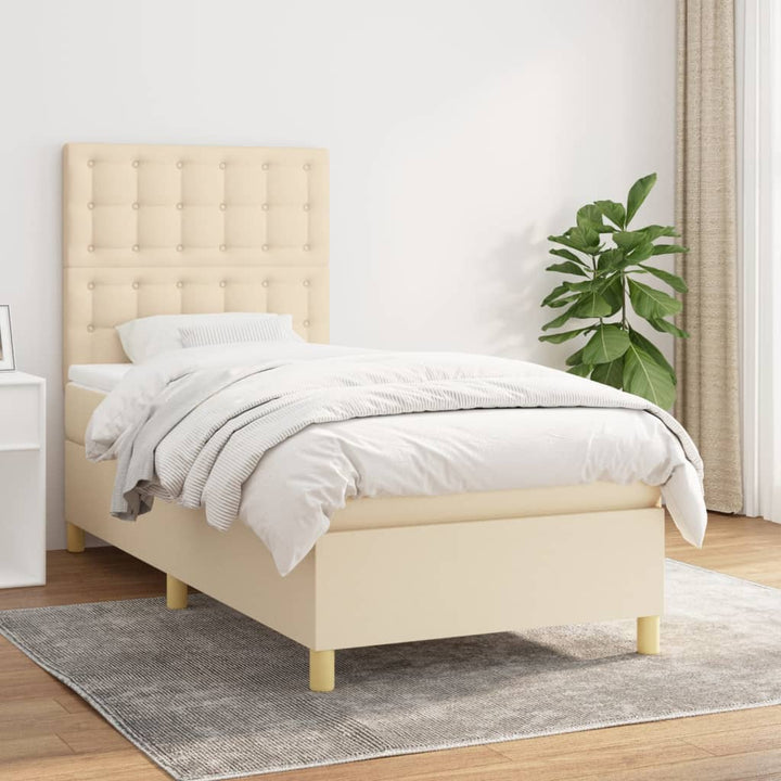 kontinentalseng med madras 90x190 cm stof cremefarvet
