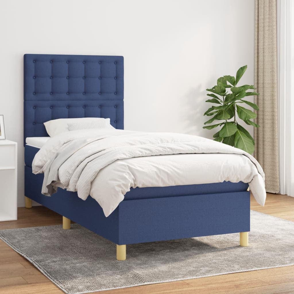 kontinentalseng med madras 90x190 cm stof blå