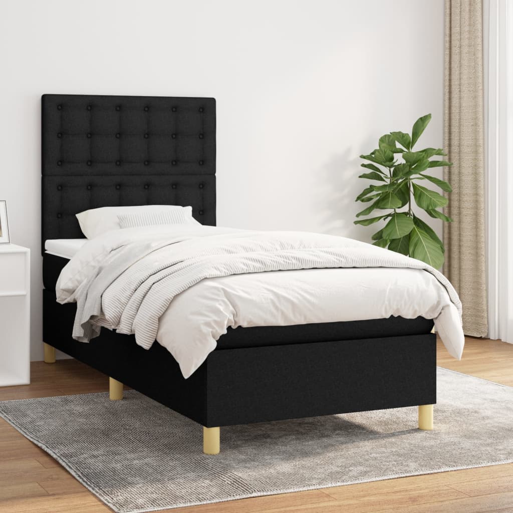 kontinentalseng med madras 90x200 cm stof sort