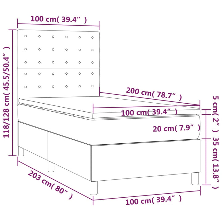 kontinentalseng med madras 100x200 cm stof sort
