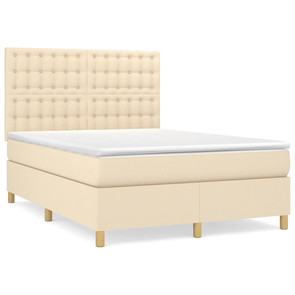 kontinentalseng med madras 140x200 cm stof cremefarvet