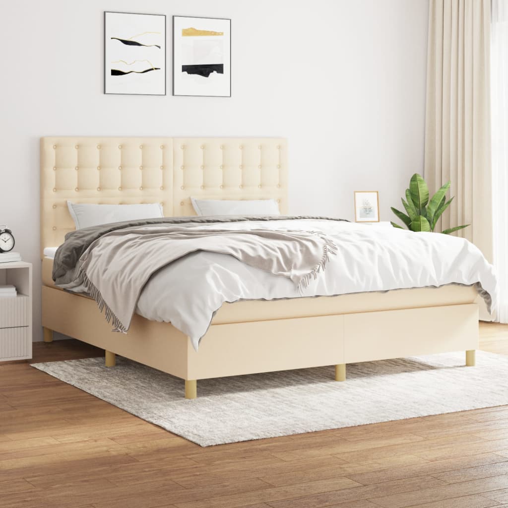 kontinentalseng med madras 180x200 cm stof cremefarvet