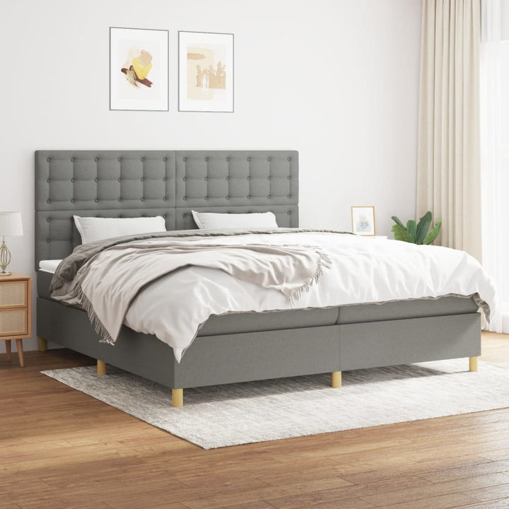 kontinentalseng med madras 200x200 cm stof mørkegrå