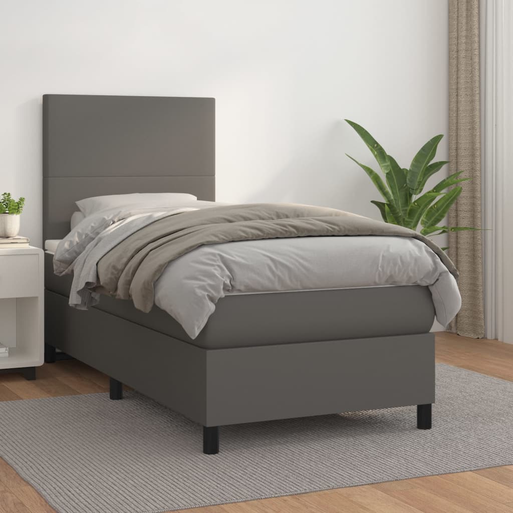 kontinentalseng med madras 90x190 cm kunstlæder grå
