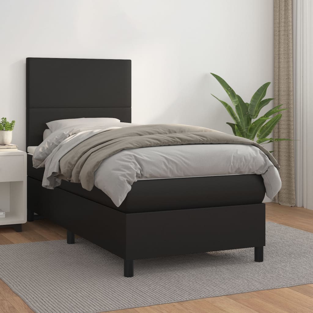 kontinentalseng med madras 90x200 cm kunstlæder sort