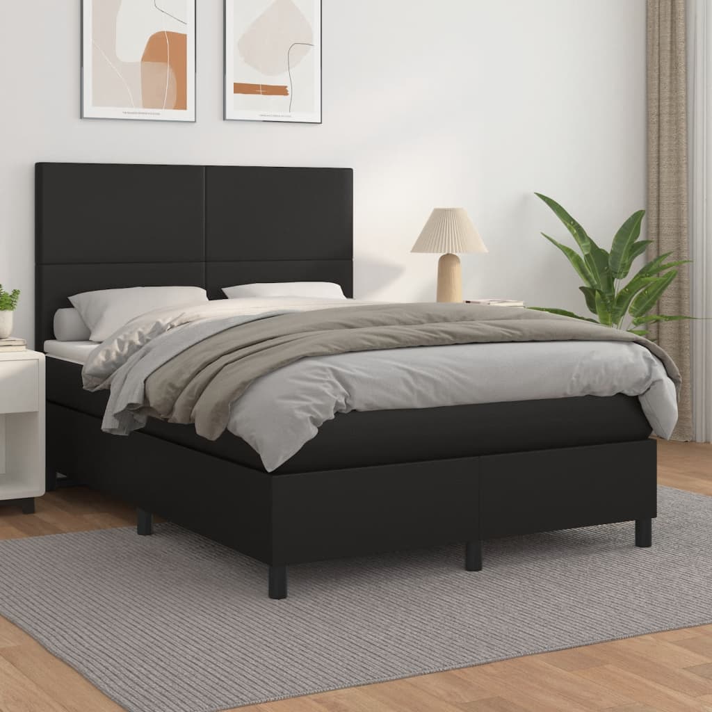 kontinentalseng med madras 140x190 cm kunstlæder sort