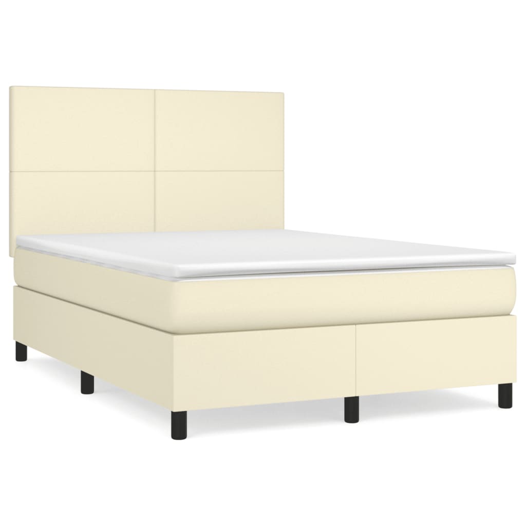 kontinentalseng med madras 140x190 cm kunstlæder cremefarvet