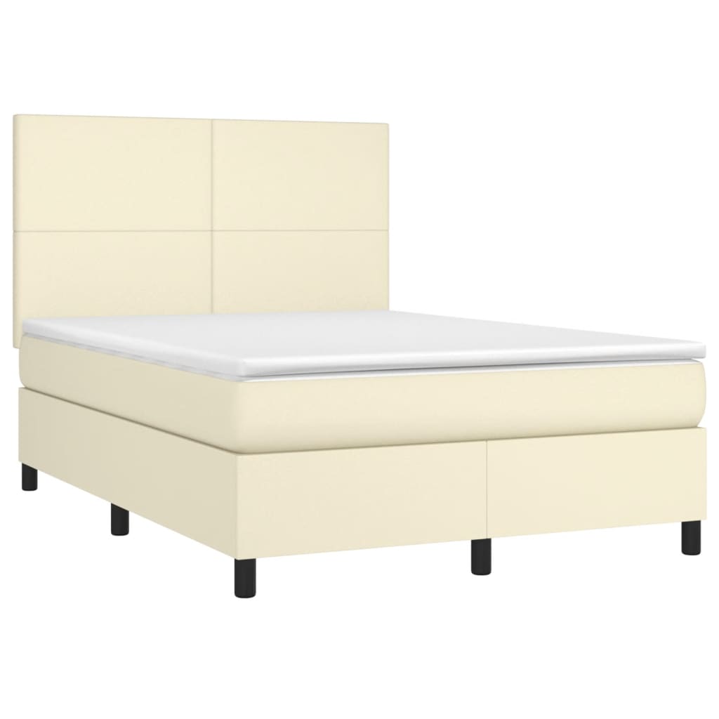 kontinentalseng med madras 140x190 cm kunstlæder cremefarvet