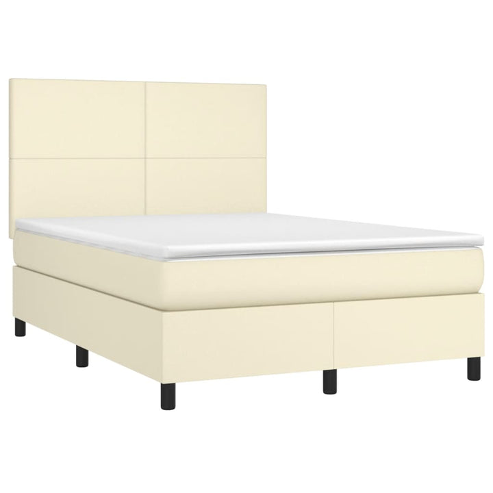 kontinentalseng med madras 140x190 cm kunstlæder cremefarvet