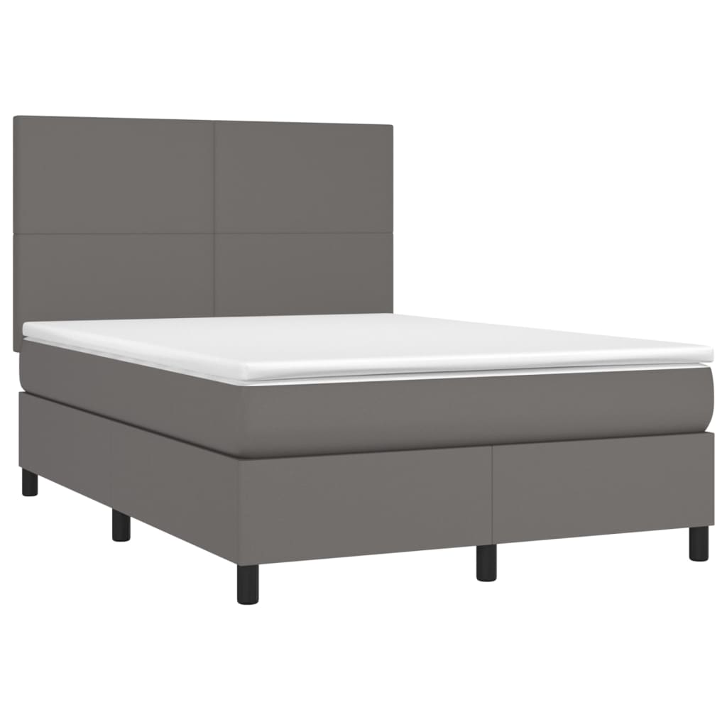 kontinentalseng med madras 140x190 cm kunstlæder grå