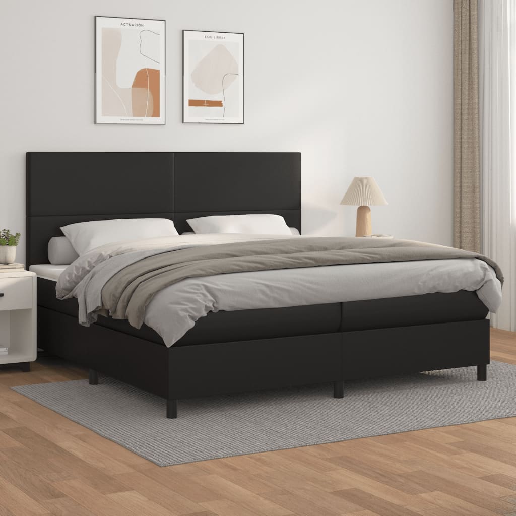 kontinentalseng med madras 200x200 cm kunstlæder sort