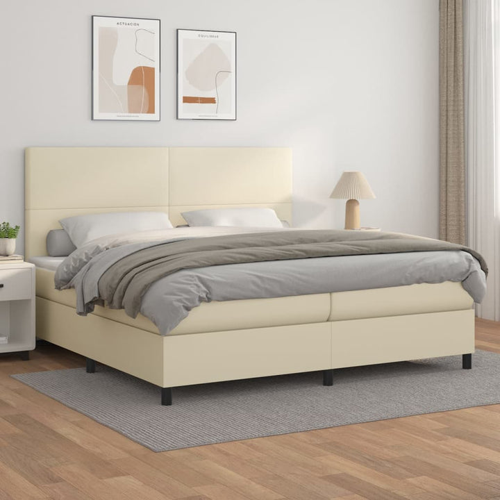kontinentalseng med madras 200x200 cm kunstlæder cremefarvet