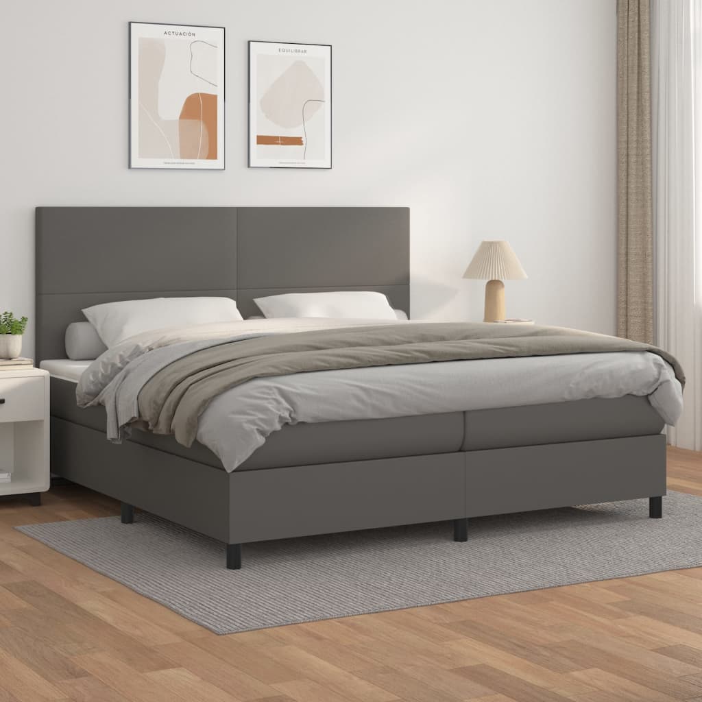 kontinentalseng med madras 200x200 cm kunstlæder grå