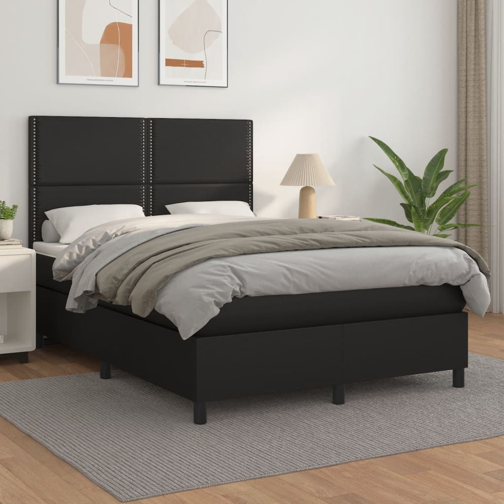 kontinentalseng med madras 140x190 cm kunstlæder sort