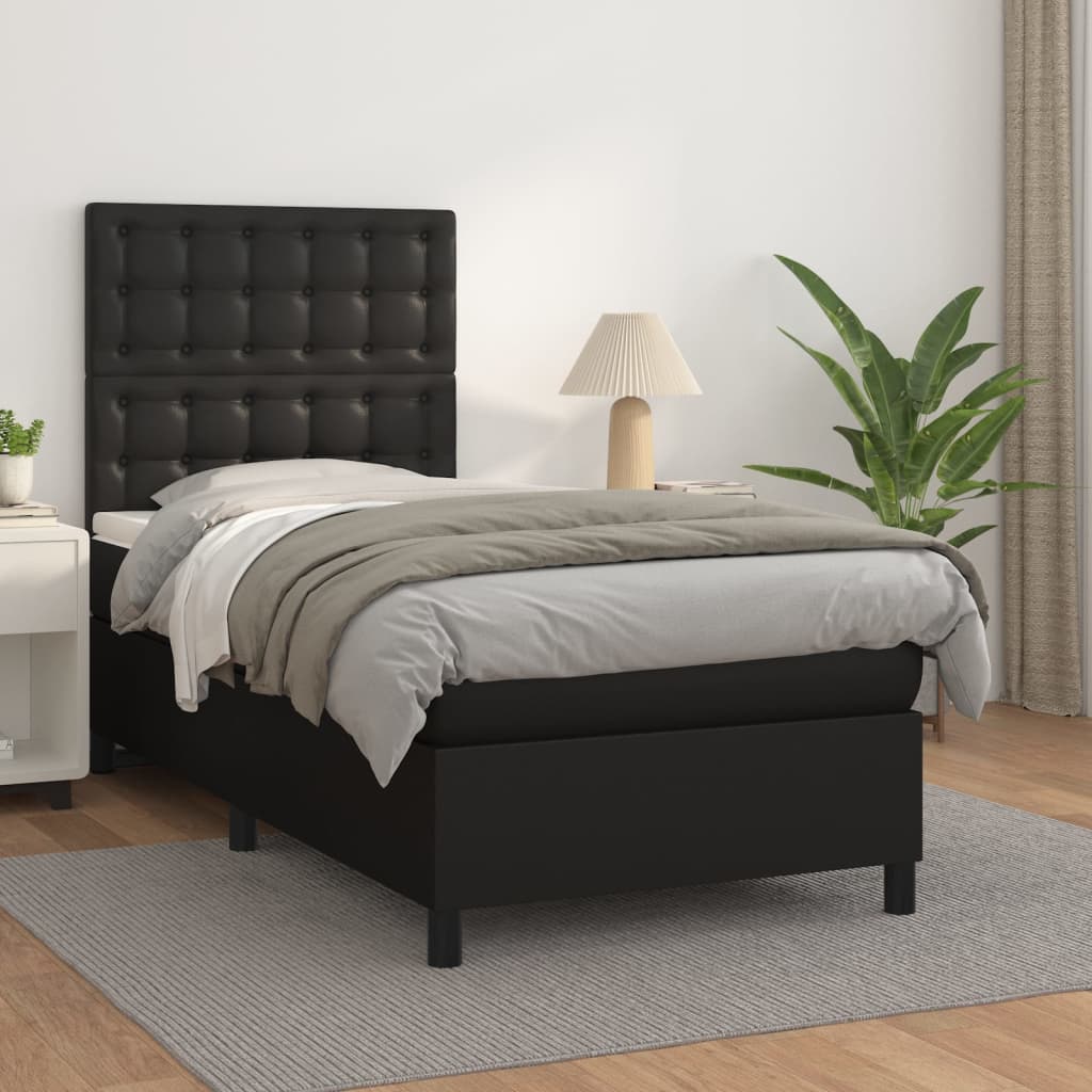kontinentalseng med madras 90x190 cm kunstlæder sort