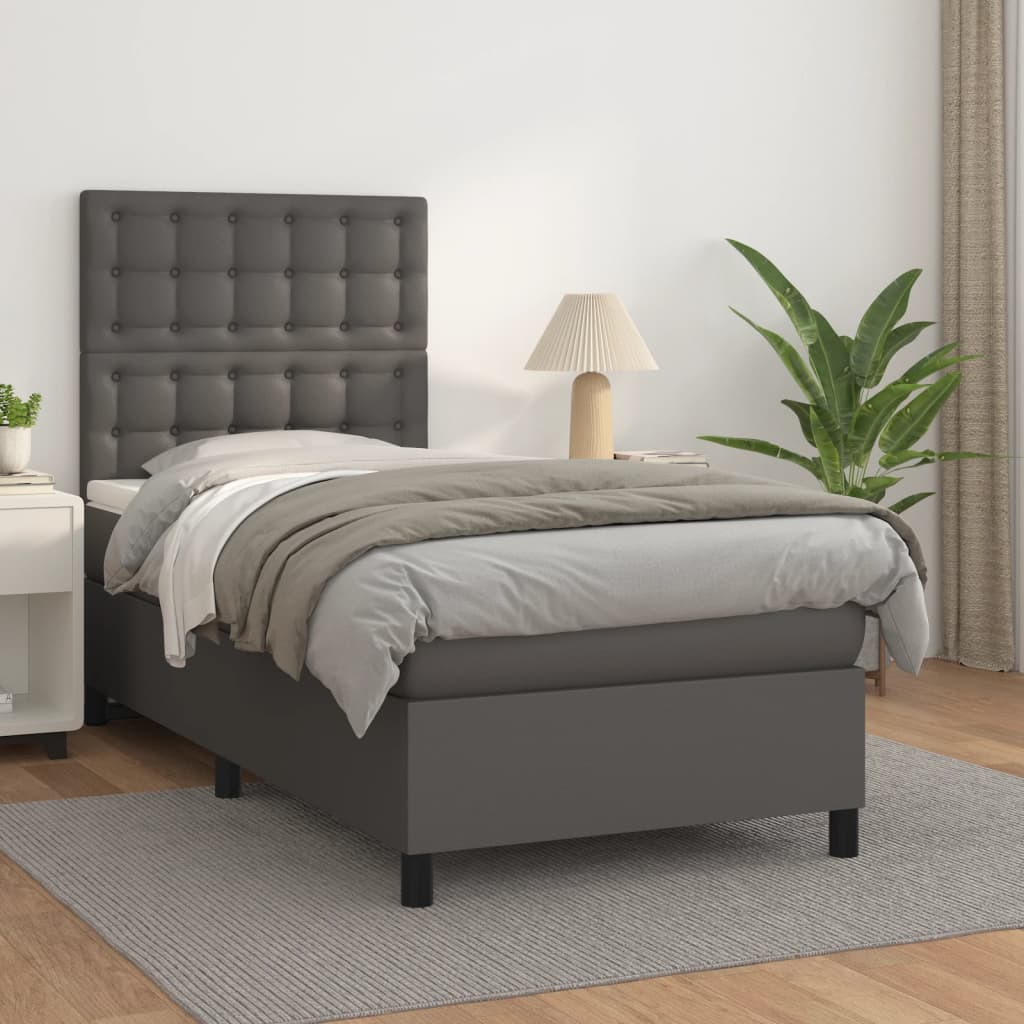 kontinentalseng med madras 90x190 cm kunstlæder grå