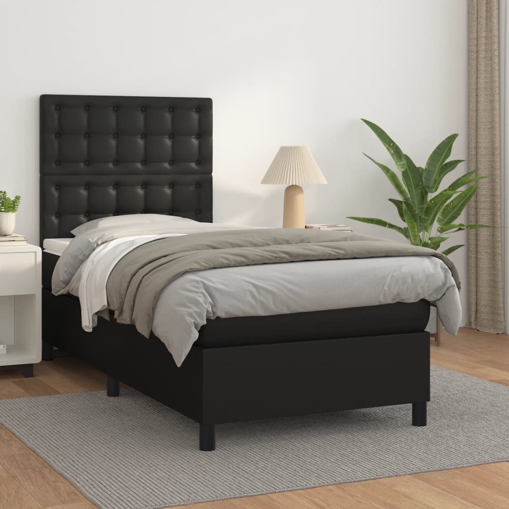 kontinentalseng med madras 90x200 cm kunstlæder sort