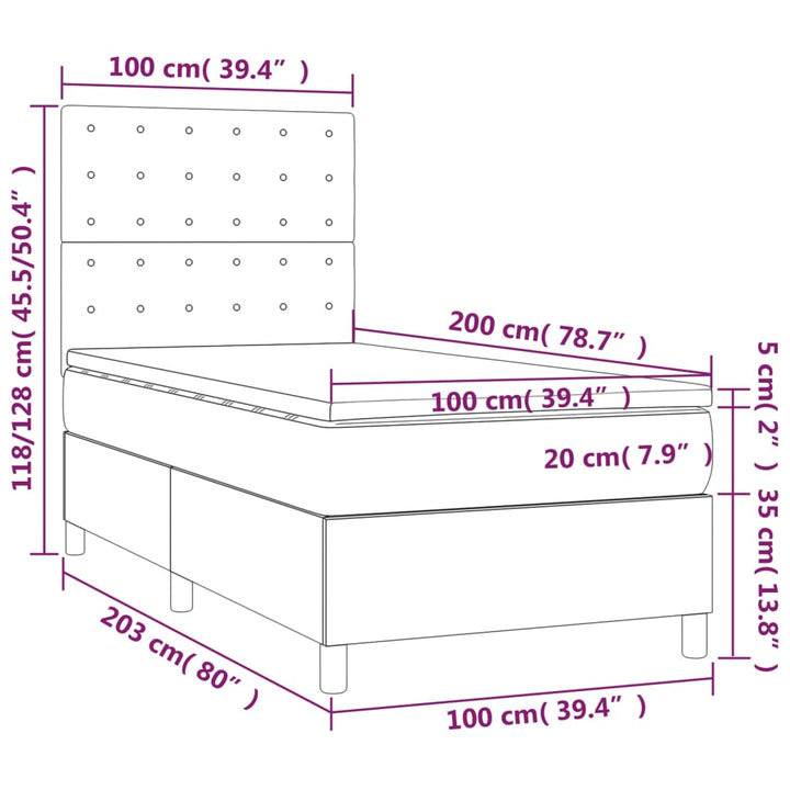 kontinentalseng med madras 100x200 cm kunstlæder grå
