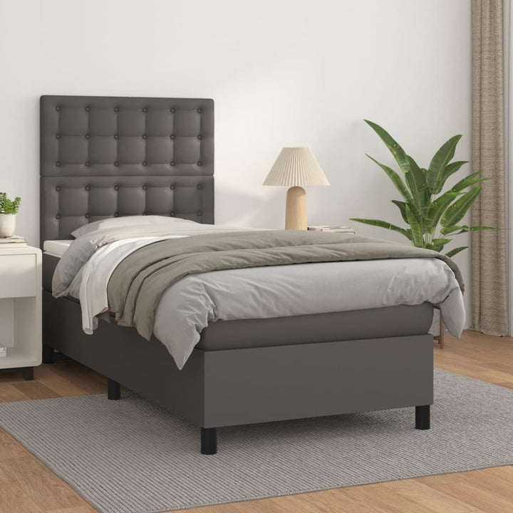 kontinentalseng med madras 100x200 cm kunstlæder grå