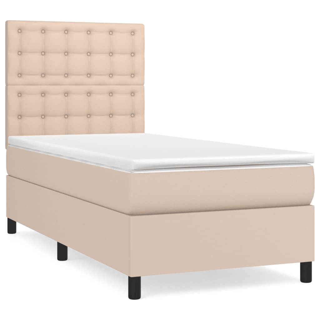 kontinentalseng 100x200 cm kunstlæder cappuccinofarvet