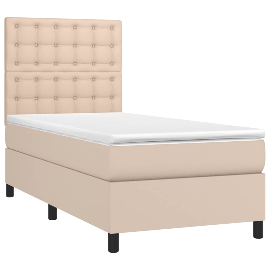 kontinentalseng 100x200 cm kunstlæder cappuccinofarvet