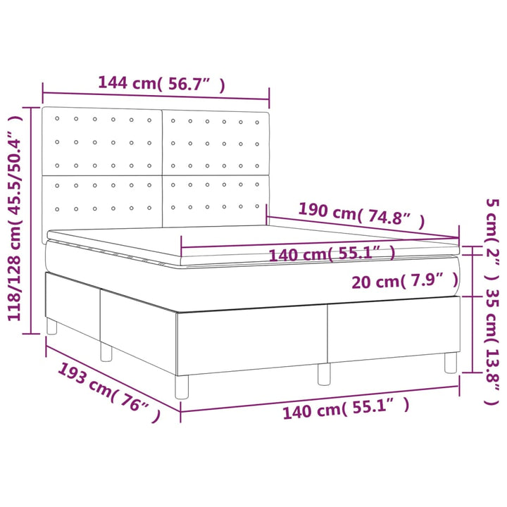 kontinentalseng med madras 140x190 cm kunstlæder cremefarvet