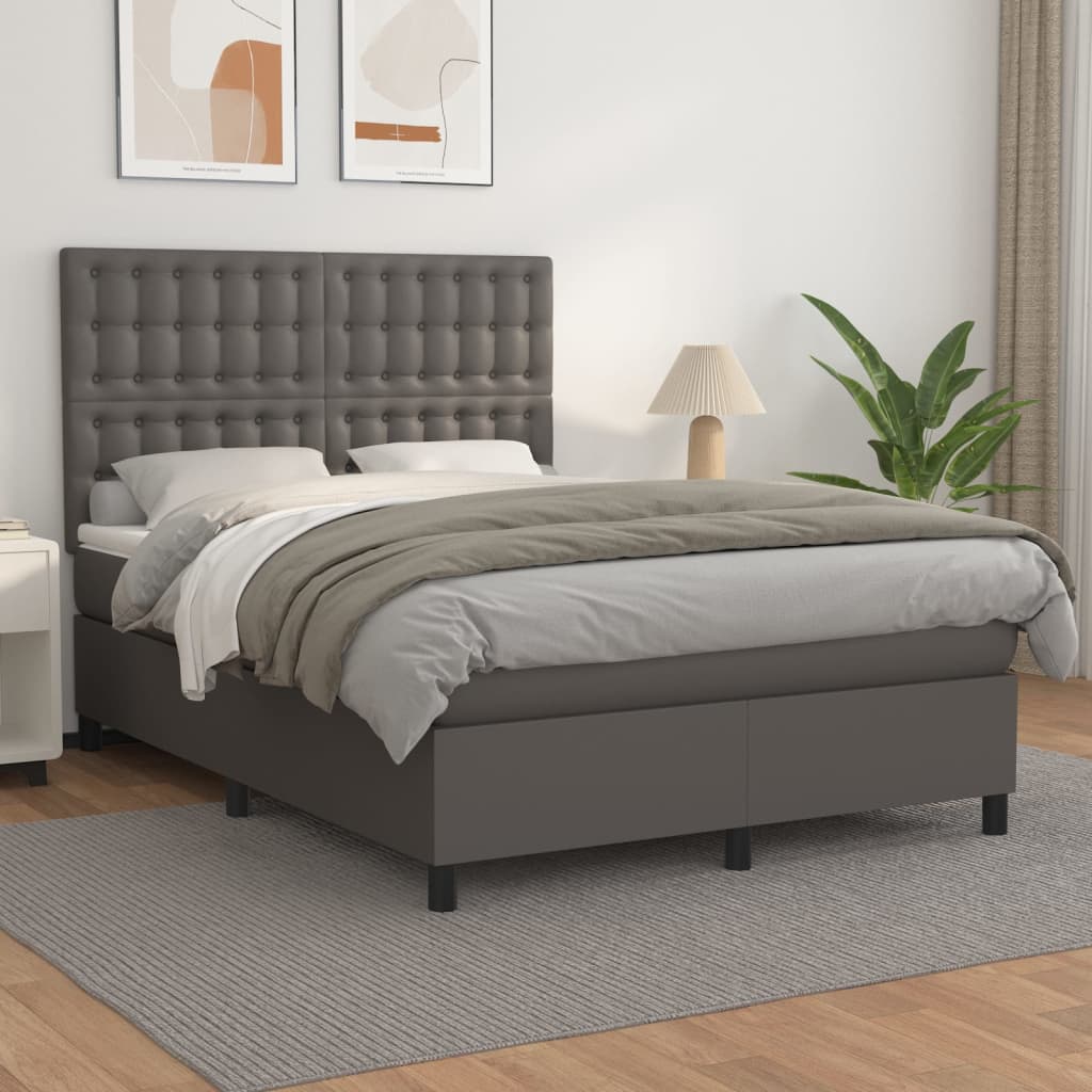 kontinentalseng med madras 140x190 cm kunstlæder grå