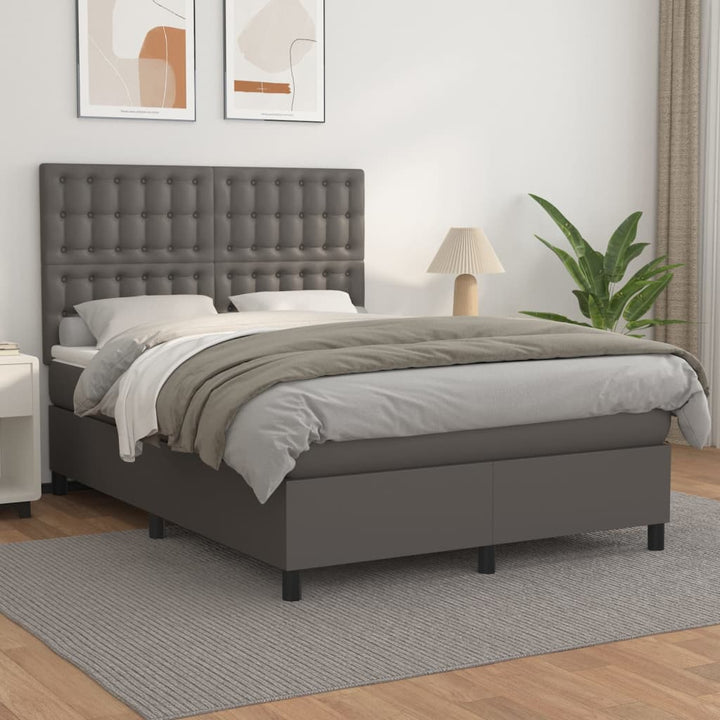 kontinentalseng med madras 140x190 cm kunstlæder grå