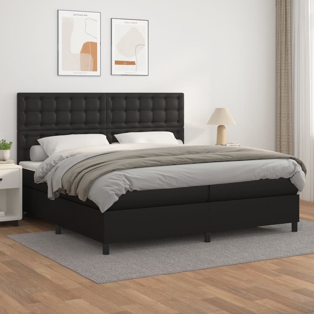 kontinentalseng med madras 200x200 cm kunstlæder sort