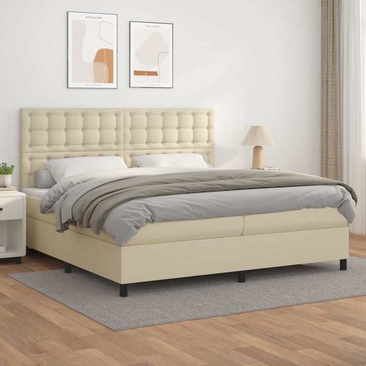 kontinentalseng med madras 200x200 cm kunstlæder cremefarvet