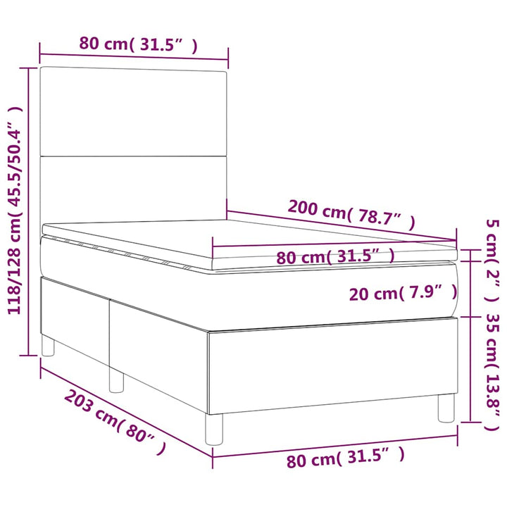kontinentalseng med madras 80x200 cm fløjl mørkeblå