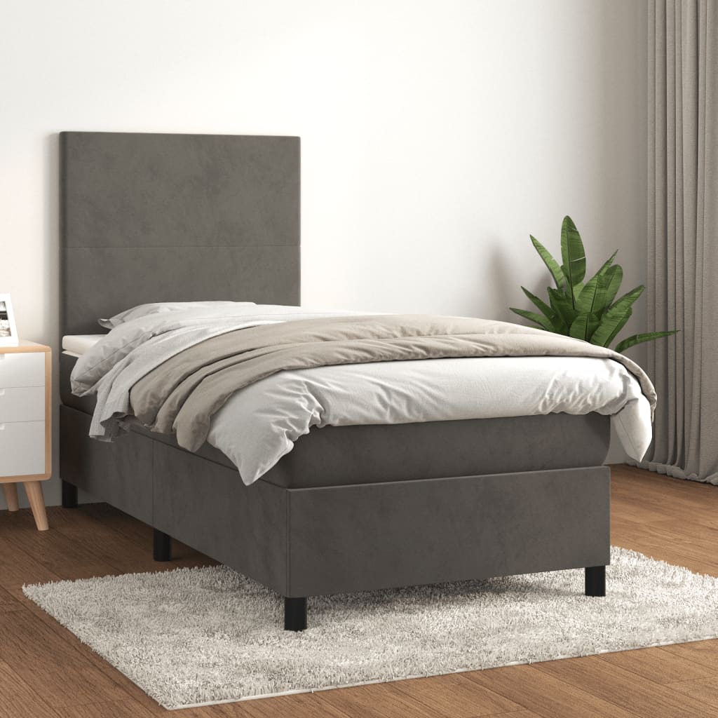 kontinentalseng med madras 90x190 cm fløjl mørkegrå
