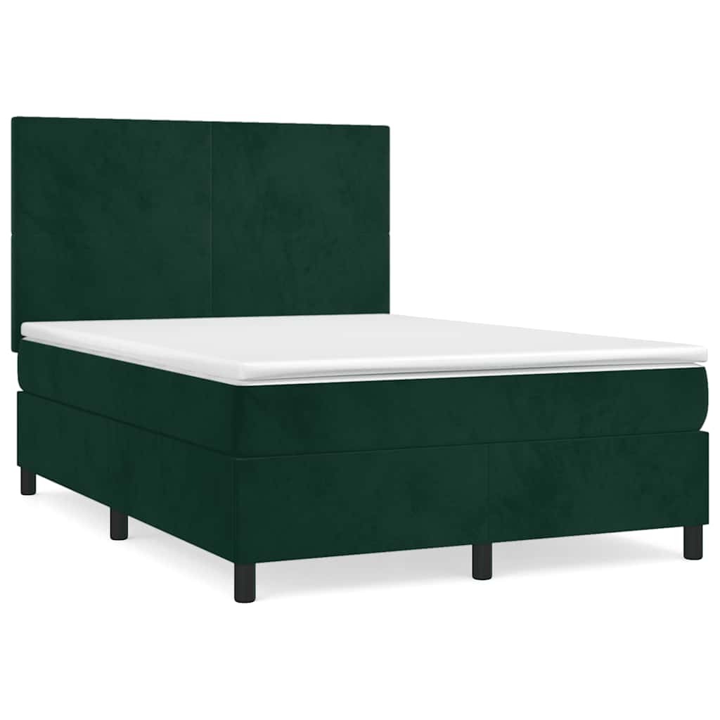 kontinentalseng med madras 140x190 cm fløjl mørkegrøn