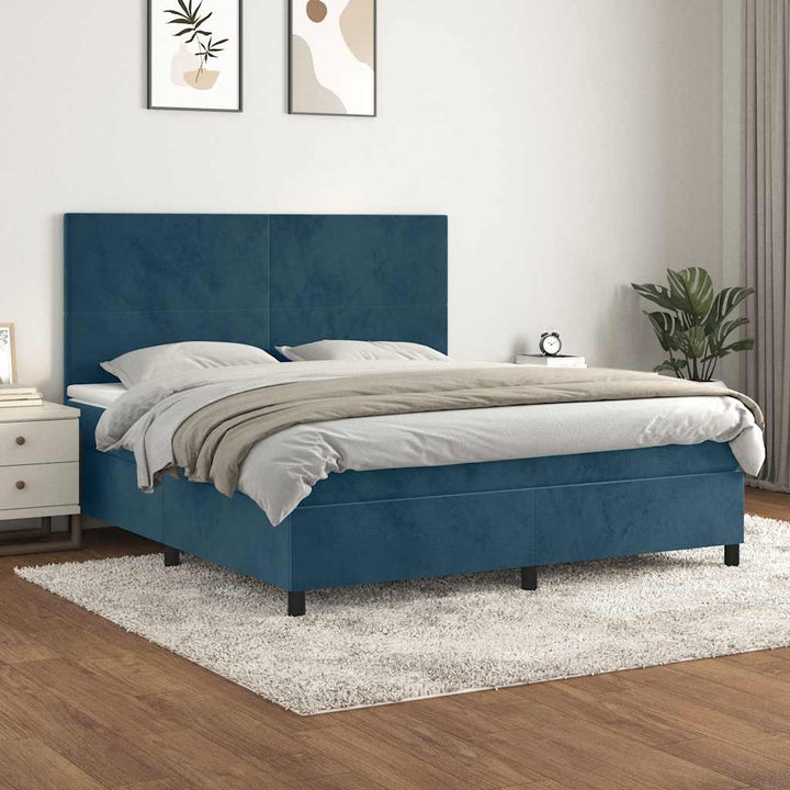kontinentalseng med madras 160x200 cm fløjl mørkeblå