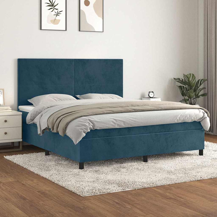 kontinentalseng med madras 180x200 cm fløjl mørkeblå