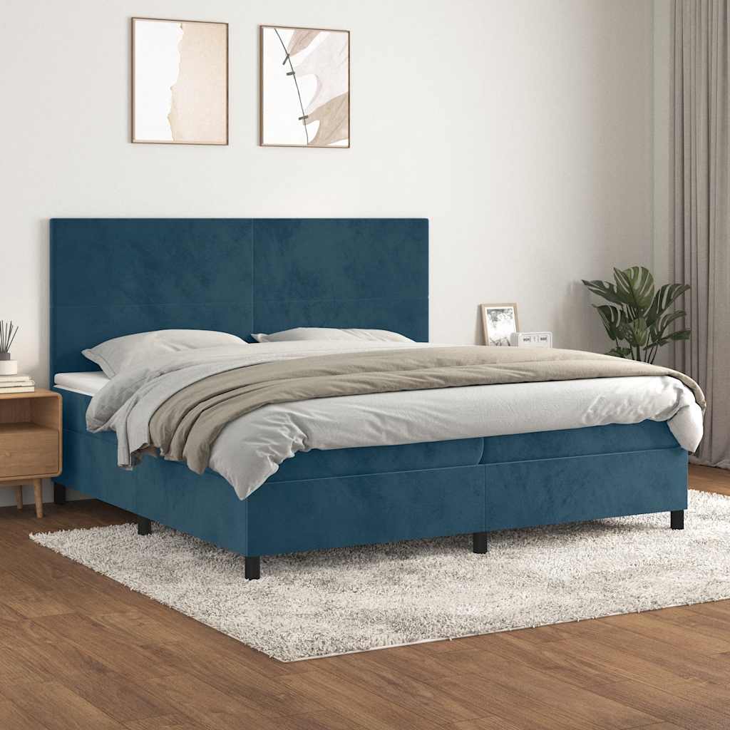 kontinentalseng med madras 200x200 cm fløjl mørkeblå
