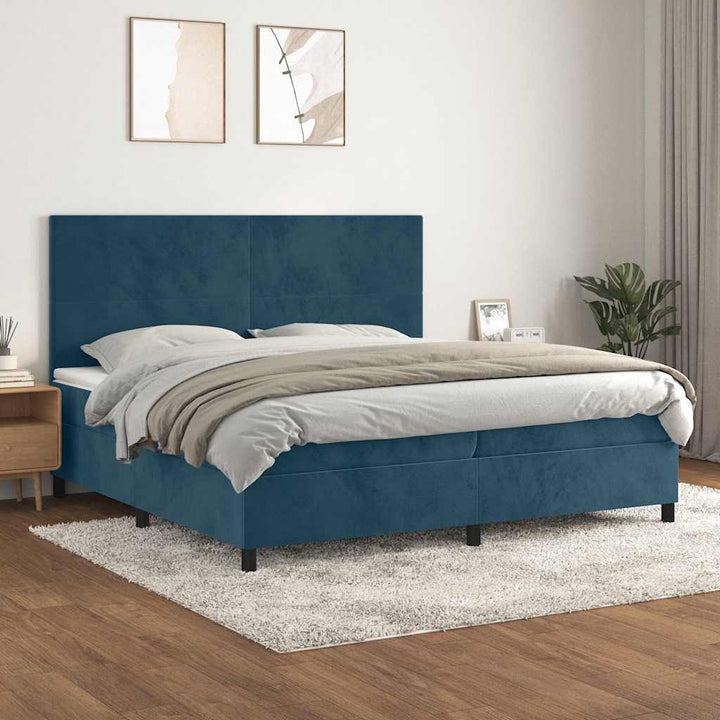 kontinentalseng med madras 200x200 cm fløjl mørkeblå